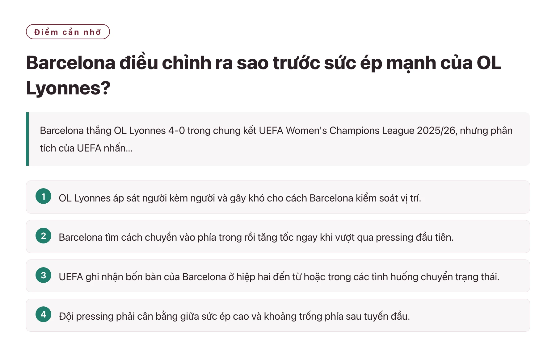 Barcelona điều chỉnh ra sao trước sức ép mạnh của OL Lyonnes?——全文要点速览